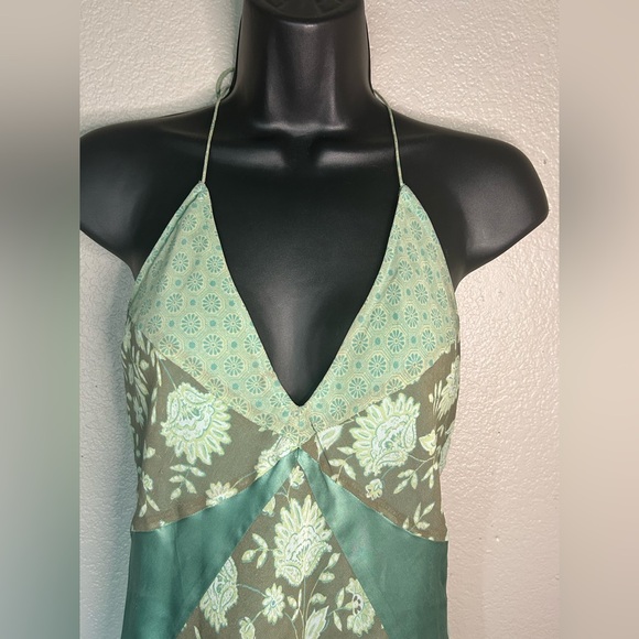 Express Y2K Vintage 100% Silk Floral Patchwork V-Neck Halter Top BOHO Sz 5/6 - Picture 2 of 6